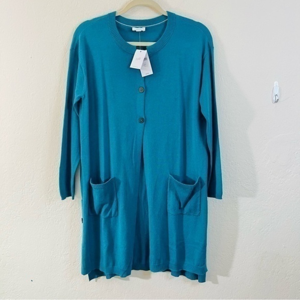 NWT J. Jill Long Sleeve Wool Blend Lightweight Cardigan Women MP Teal Pockets